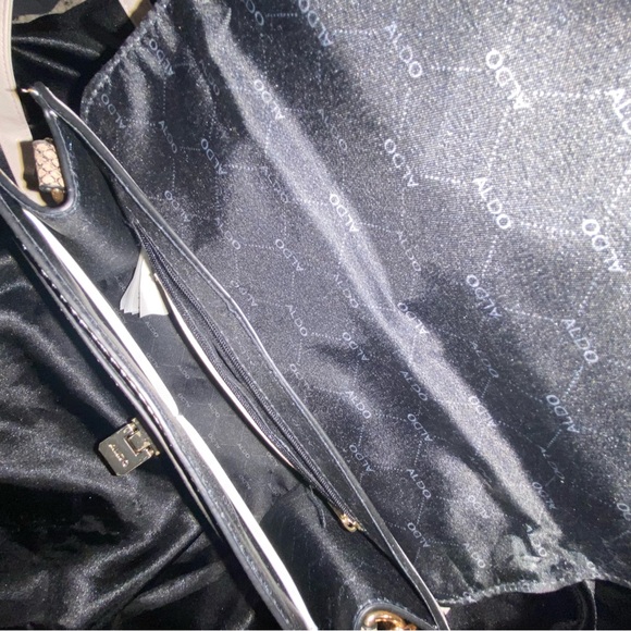 Aldo ANNIEBROOK Cream, tan and Snake Print Shoulder Bag. Elegant accent bow. - Picture 12 of 15